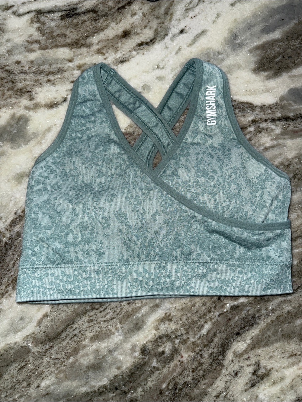 Gymshark Seafoam Textured Cross-Back Seamless Sports Bra Teal Adapt Leopard